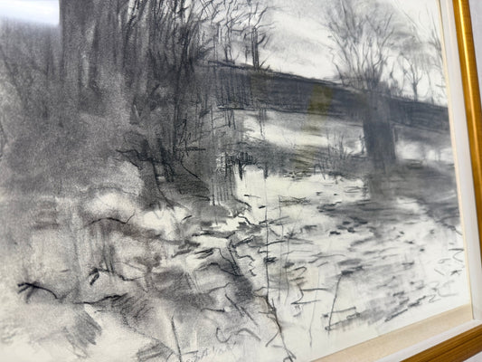 A. Bayon - Bridge over River - Charcoal drawing - The Artful