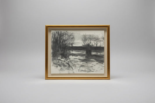 A. Bayon - Bridge over River - Charcoal drawing - The Artful